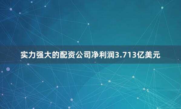 实力强大的配资公司净利润3.713亿美元